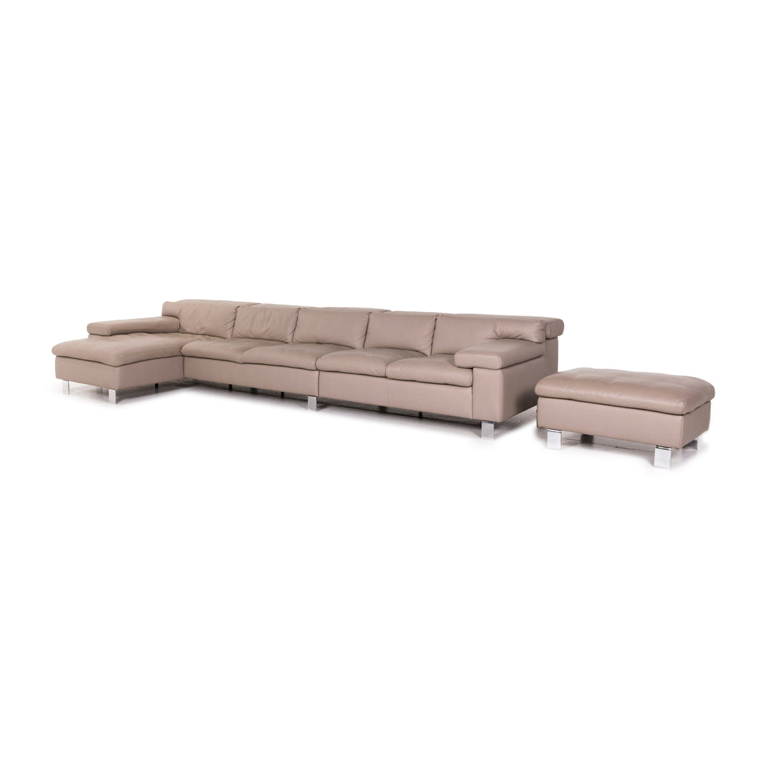 Ewald Schillig leather sofa set brown gray beige cappucino 1x sofa 1x stool #12615