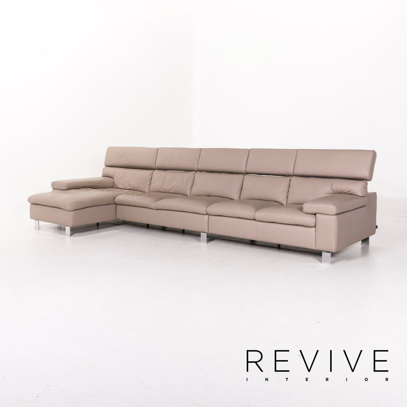 Ewald Schillig Leder Sofa Garnitur Braun Graubeige Cappucino 1x Sofa 1x Hocker 