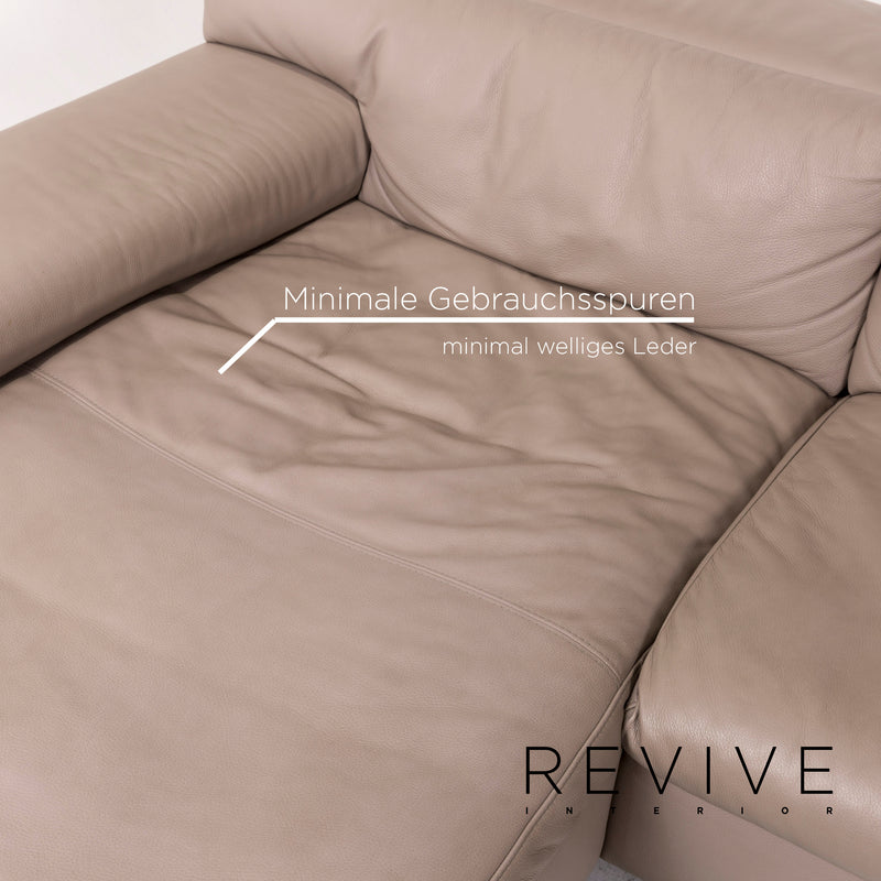 Ewald Schillig Leder Sofa Garnitur Braun Graubeige Cappucino 1x Sofa 1x Hocker 