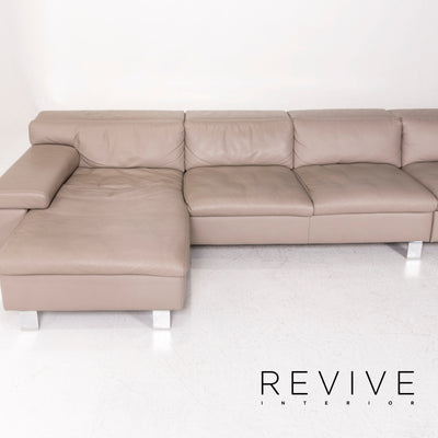 Ewald Schillig Leder Sofa Garnitur Braun Graubeige Cappucino 1x Sofa 1x Hocker #12615