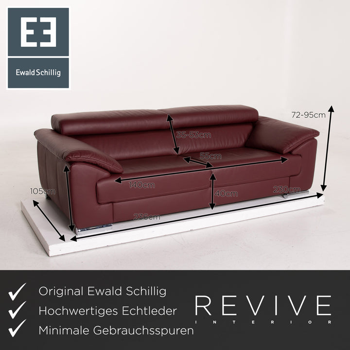 Ewald Schillig marque Blues ensemble de canapé en cuir rouge foncé trois places deux places #15227