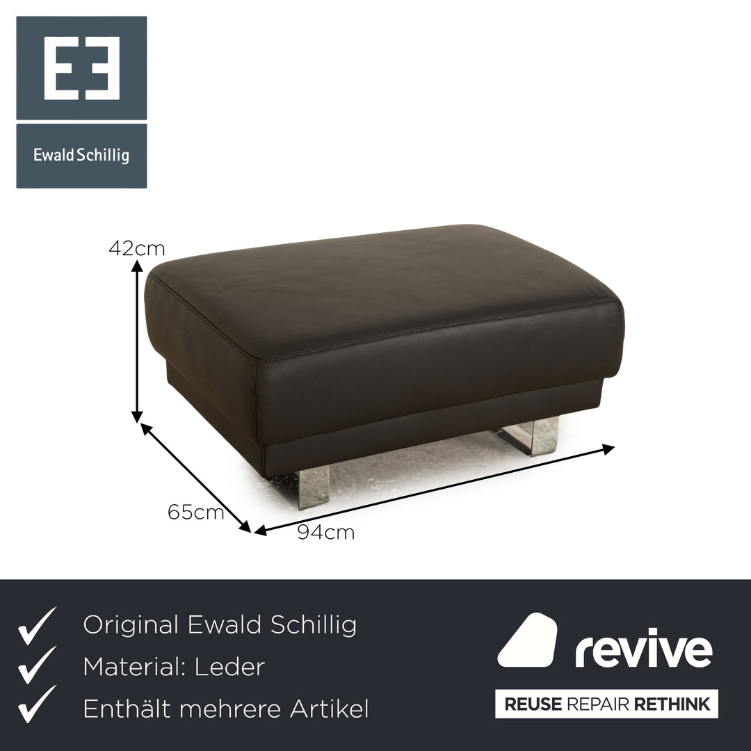 Ewald Schillig Leder Sofa Garnitur Grau Hocker Dreisitzer manuelle Funktion
