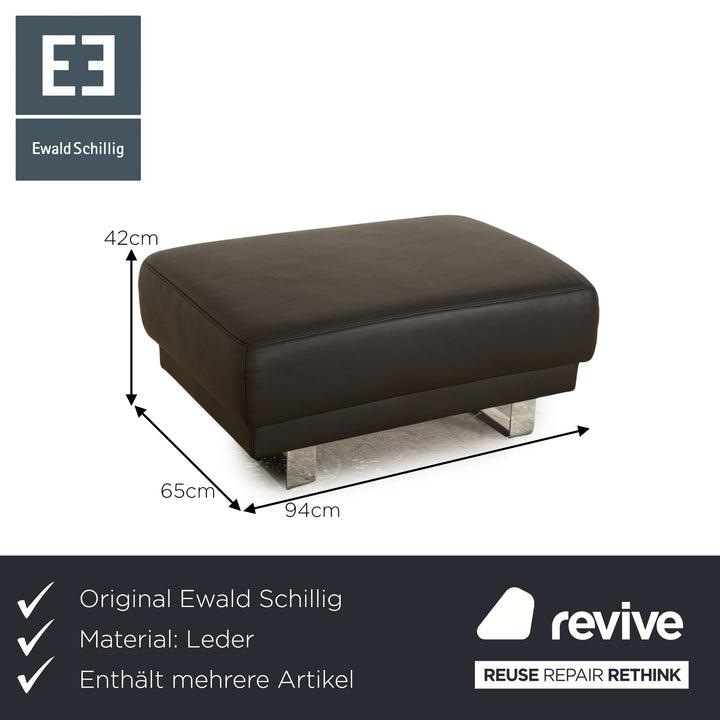 Ewald Schillig Leder Sofa Garnitur Grau Hocker Dreisitzer manuelle Funktion