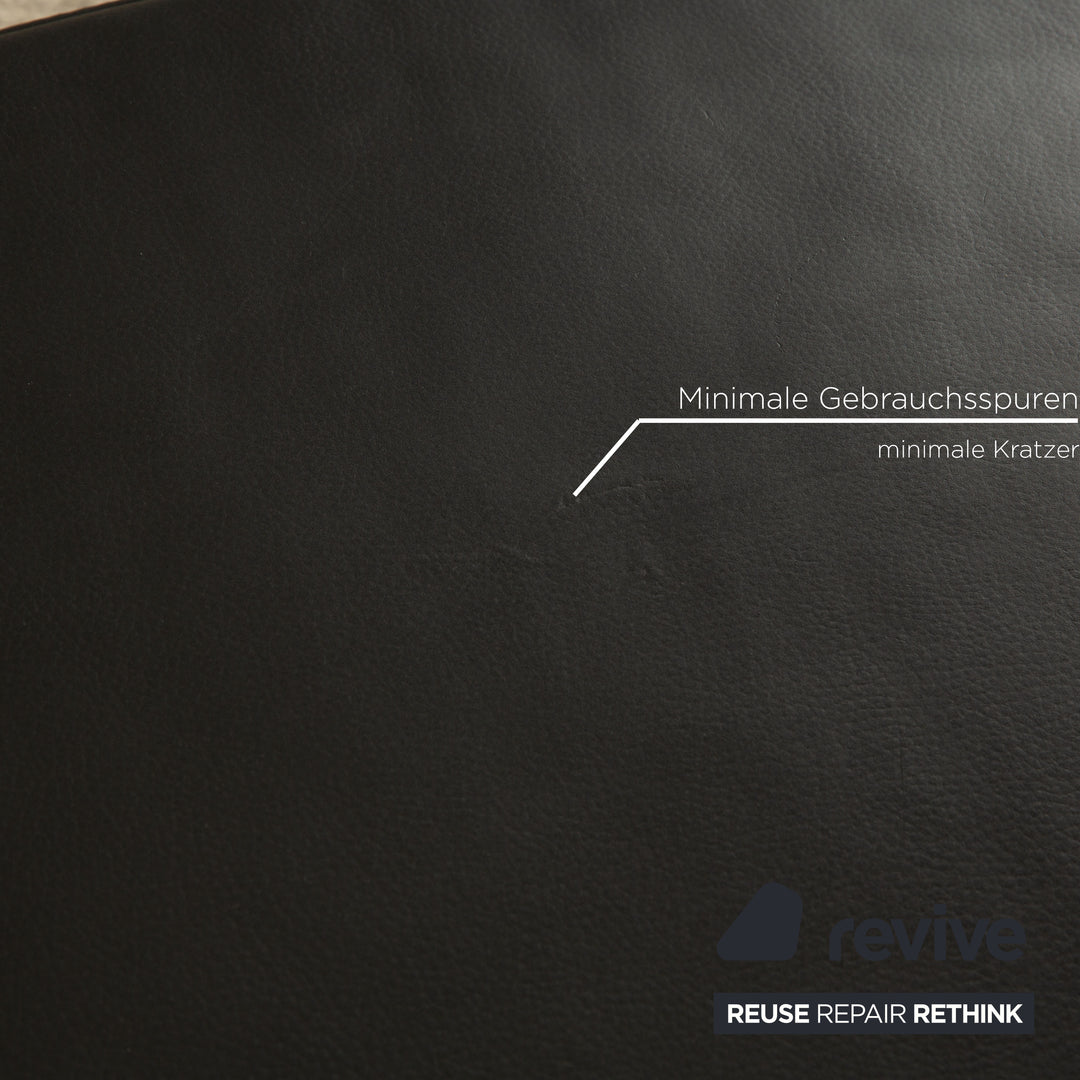 Ewald Schillig Leder Sofa Garnitur Grau Hocker Dreisitzer manuelle Funktion