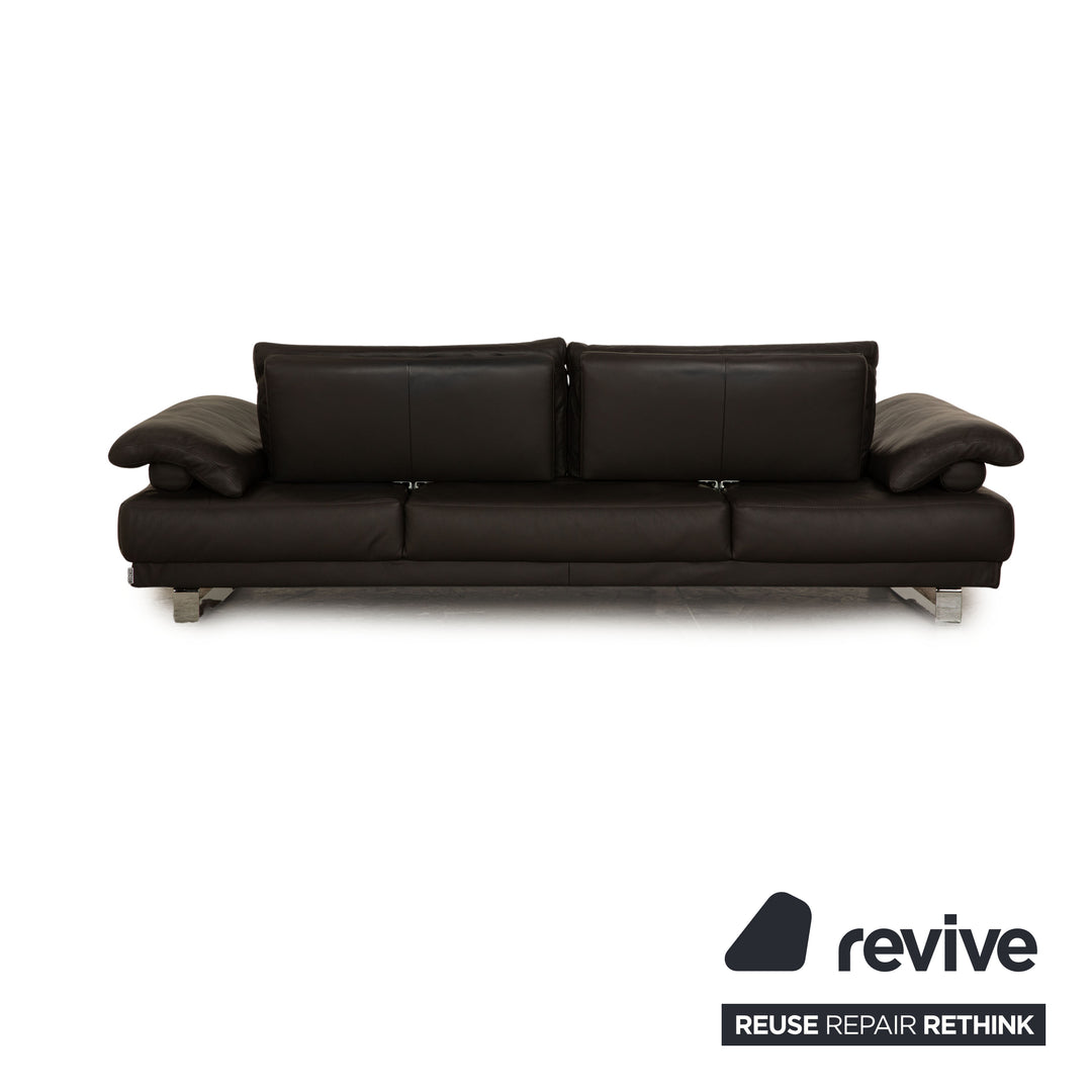 Ewald Schillig Leder Sofa Garnitur Grau Hocker Dreisitzer manuelle Funktion