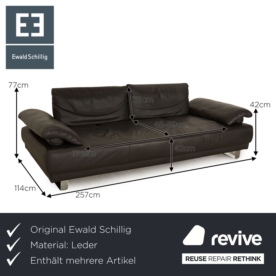 Ewald Schillig Leder Sofa Garnitur Grau Hocker Dreisitzer manuelle Funktion