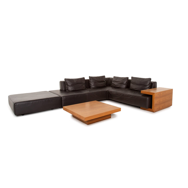 Ewald Schillig leather sofa set modular brown dark brown 1x corner sofa 1x coffee table #15129