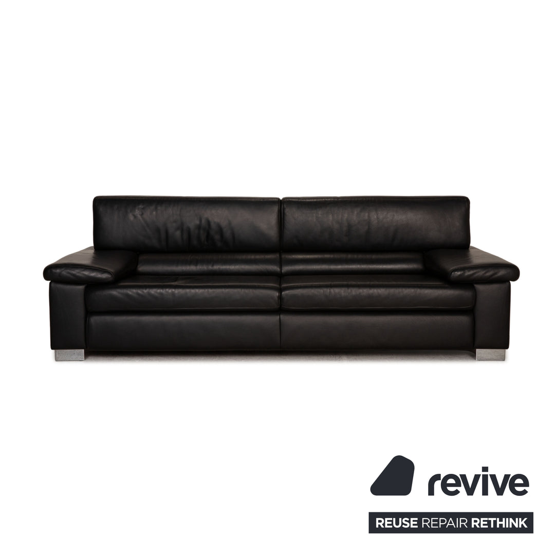 Ewald Schillig Leder Sofa Garnitur Schwarz Dreisitzer Hocker Funktion