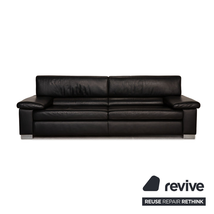 Ewald Schillig Leder Sofa Garnitur Schwarz Dreisitzer Hocker Funktion