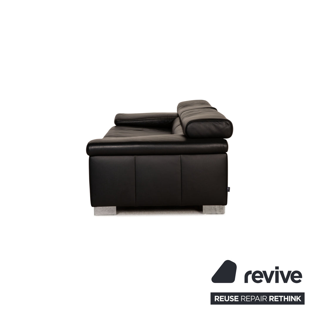 Ewald Schillig Leder Sofa Garnitur Schwarz Dreisitzer Hocker Funktion