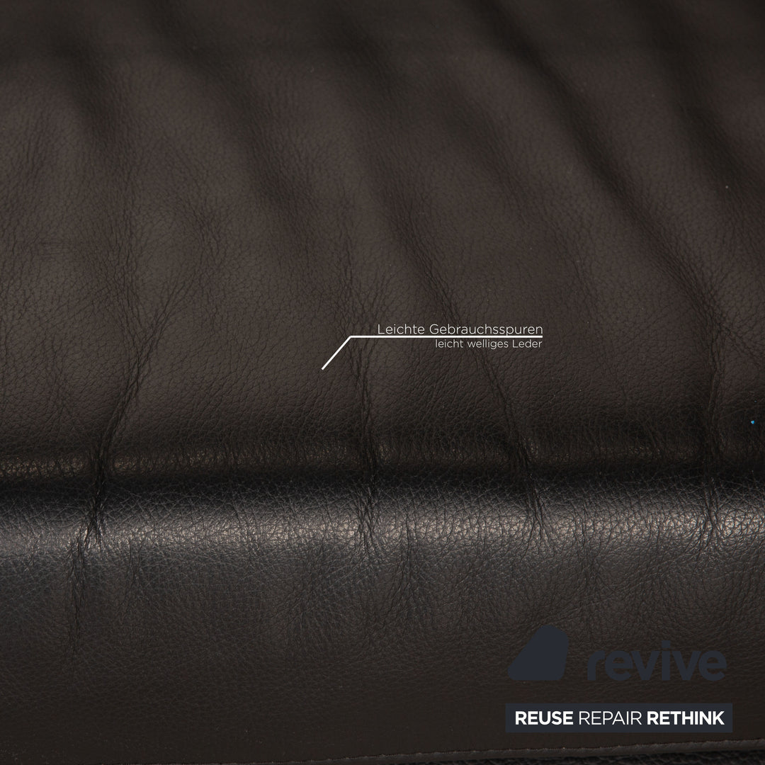 Ewald Schillig Leder Sofa Garnitur Schwarz Dreisitzer Hocker Funktion