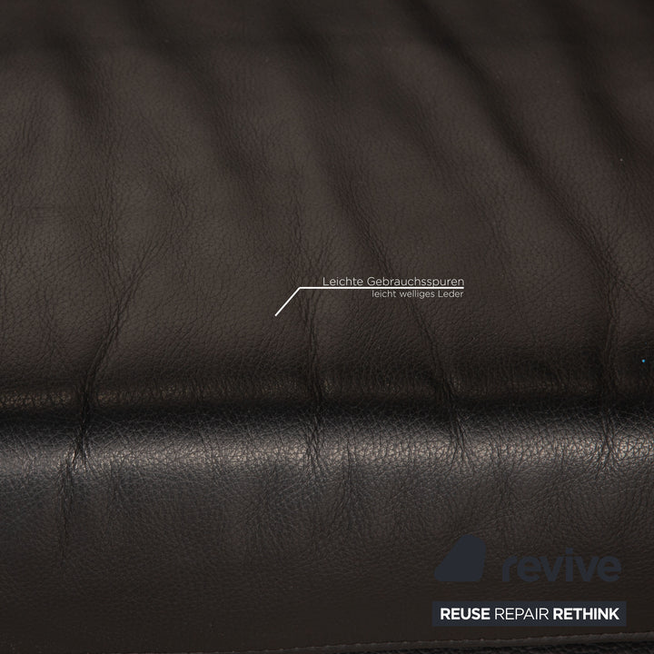 Ewald Schillig Leder Sofa Garnitur Schwarz Dreisitzer Hocker Funktion