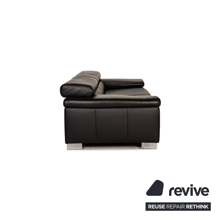 Ewald Schillig Leder Sofa Garnitur Schwarz Dreisitzer Hocker Funktion