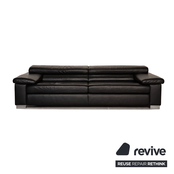 Ewald Schillig Leder Sofa Garnitur Schwarz Dreisitzer Hocker Funktion