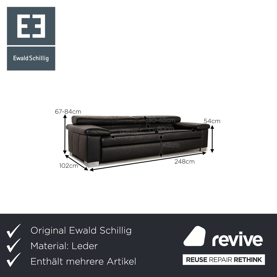 Ewald Schillig Leder Sofa Garnitur Schwarz Dreisitzer Hocker Funktion