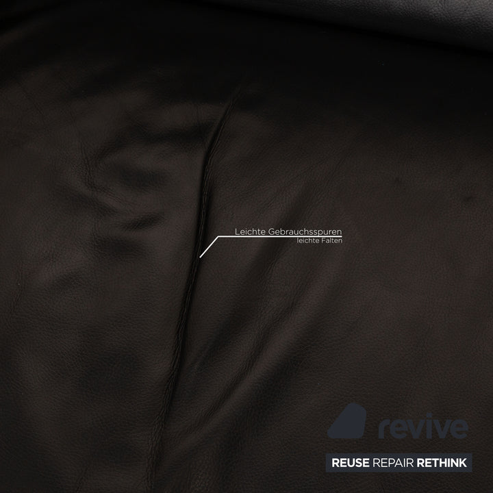 Ewald Schillig Leder Sofa Garnitur Schwarz Dreisitzer Hocker Funktion