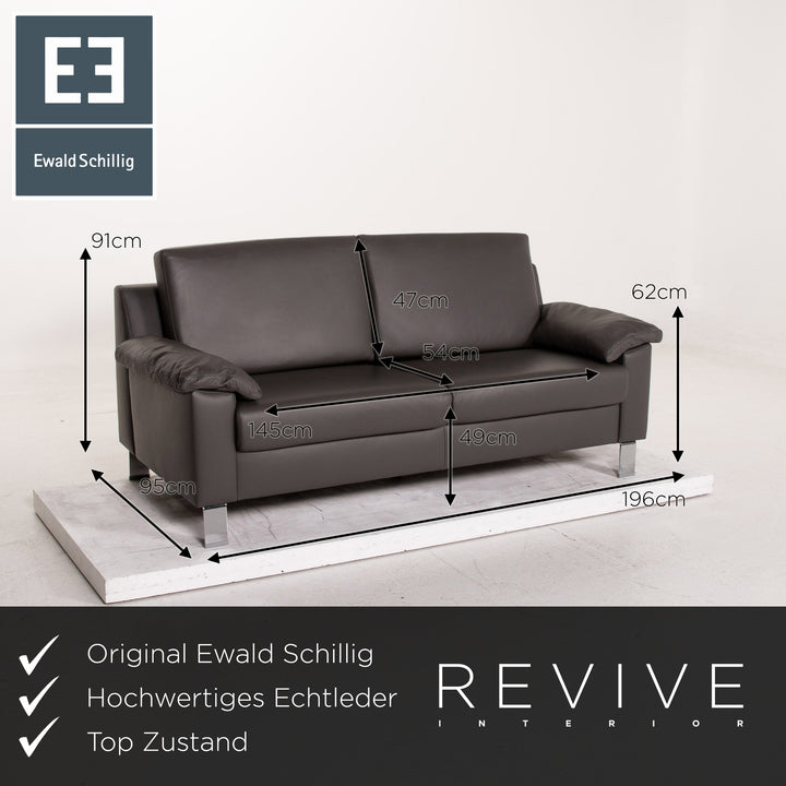 Ewald Schillig Leder Sofa Grau Dreisitzer Couch #15458