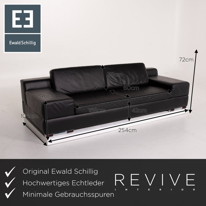 Ewald Schillig Leder Sofa Schwarz Dreisitzer #13930