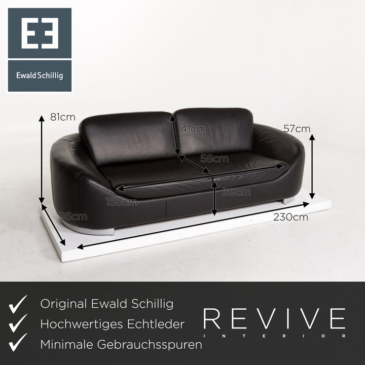Ewald Schillig Leder Sofa Schwarz Dreisitzer Couch #13315