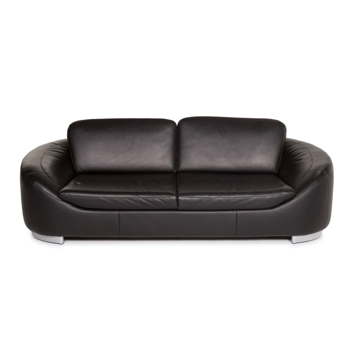 Ewald Schillig Leder Sofa Schwarz Dreisitzer Couch #13315