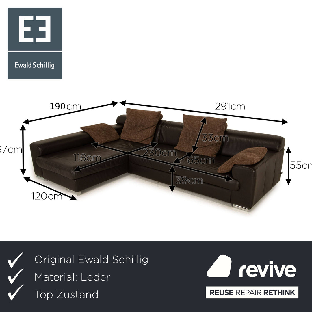 Ewald Schillig Loft Leder Ecksofa Braun Dunkelbraun Sofa Couch Recamiere links
