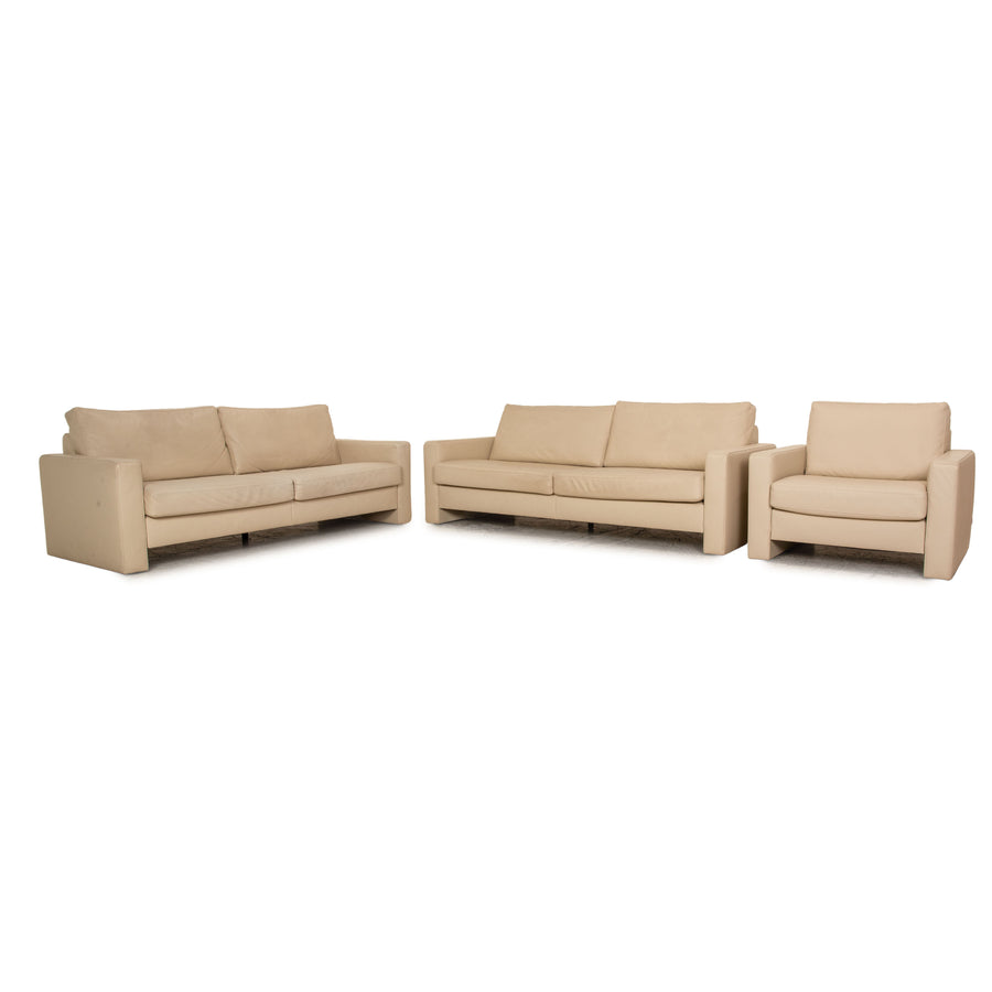 Ewald Schillig Platinium Leder Sofa Garnitur Creme Dreisitzer Zweisitzer Sessel Couch
