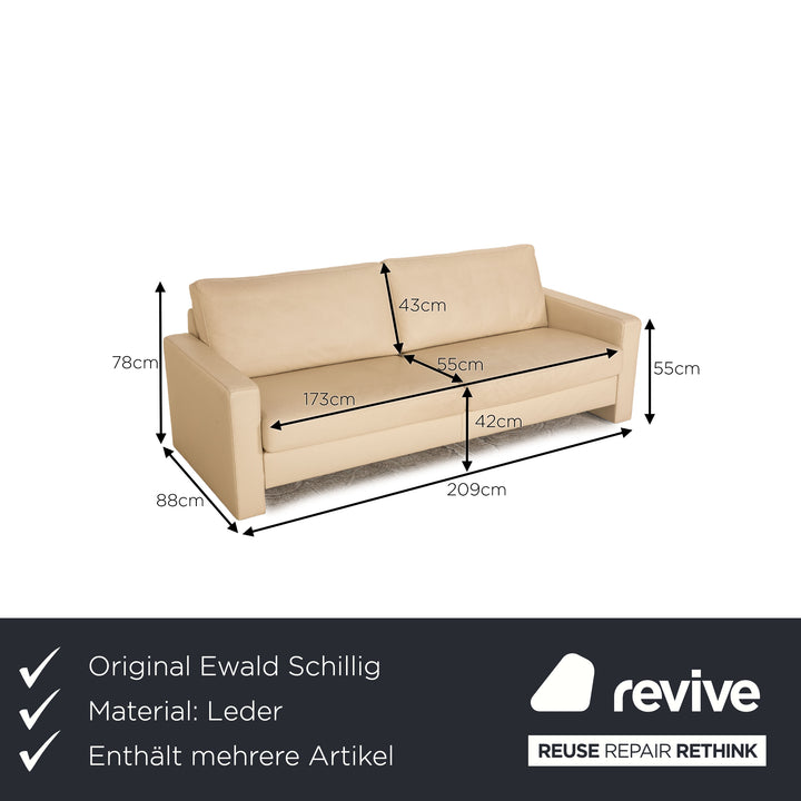Ewald Schillig Platinium Leder Sofa Garnitur Creme Dreisitzer Zweisitzer Sessel Couch