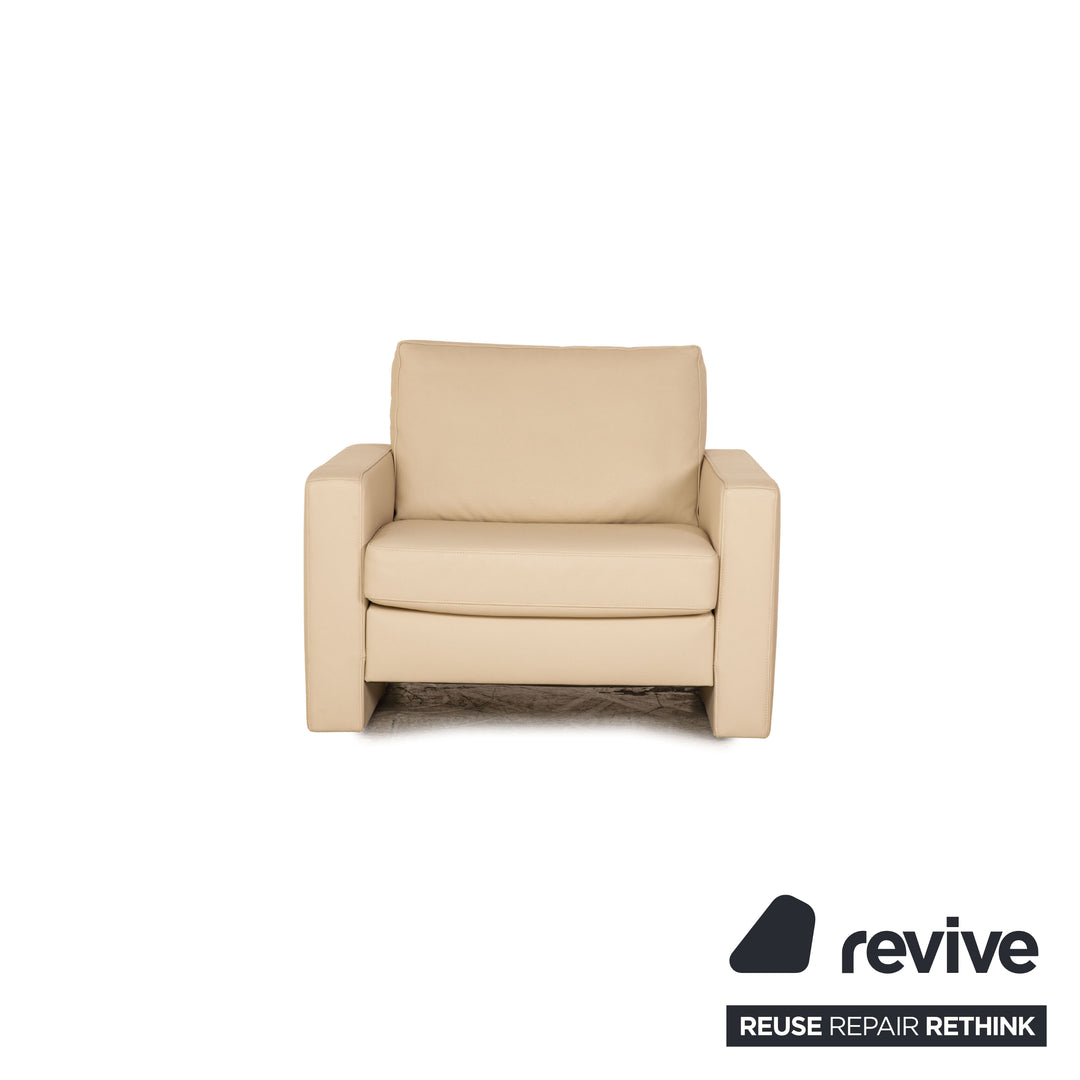 Ewald Schillig Platinium Leder Sofa Garnitur Creme Dreisitzer Zweisitzer Sessel Couch