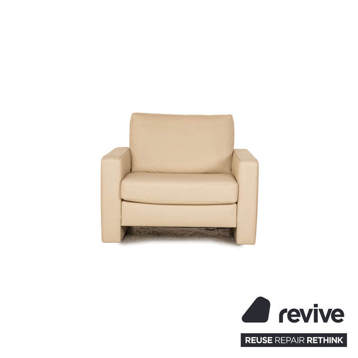 Ewald Schillig Platinium Leder Sofa Garnitur Creme Dreisitzer Zweisitzer Sessel Couch