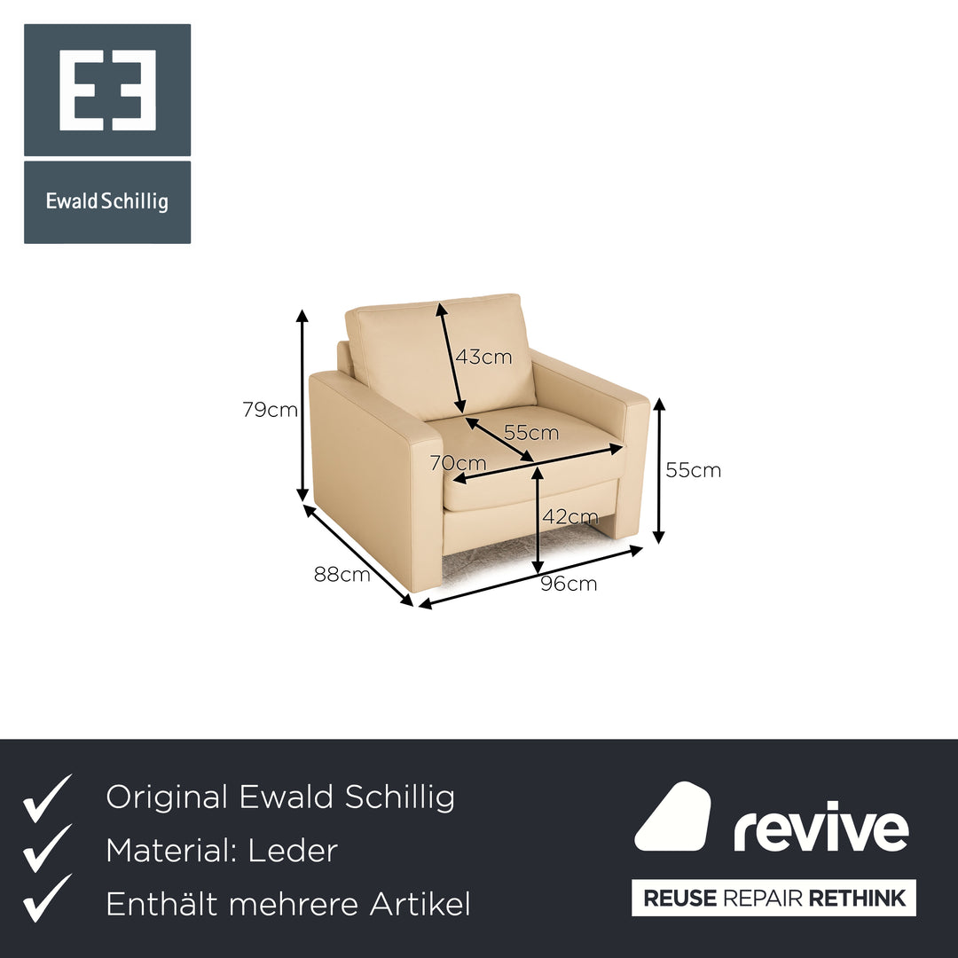 Ewald Schillig Platinium Leder Sofa Garnitur Creme Dreisitzer Zweisitzer Sessel Couch