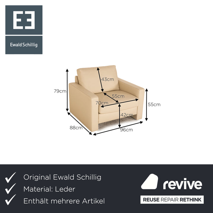 Ewald Schillig Platinium Leder Sofa Garnitur Creme Dreisitzer Zweisitzer Sessel Couch