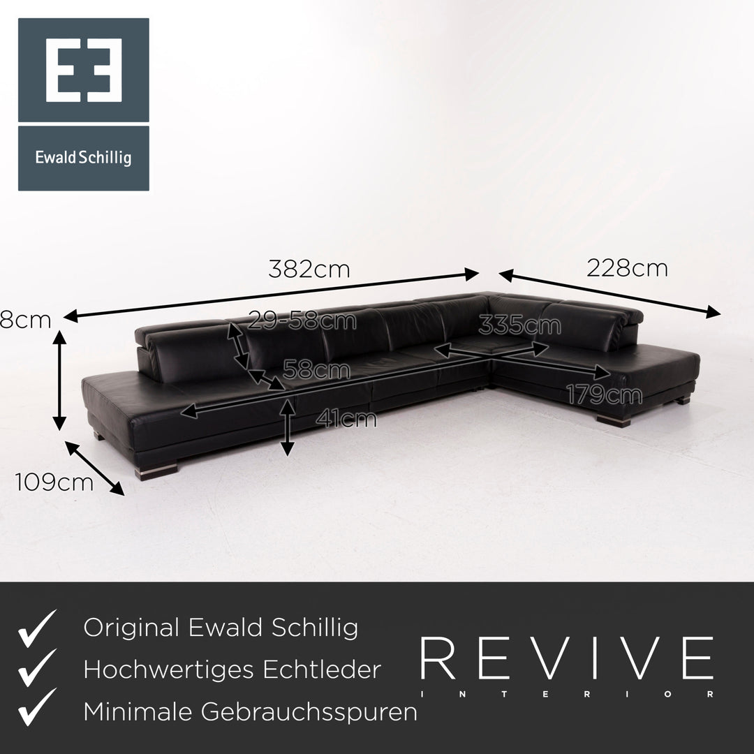 Ewald Schillig Santos Leather Corner Sofa Black Sofa Function Couch #12404
