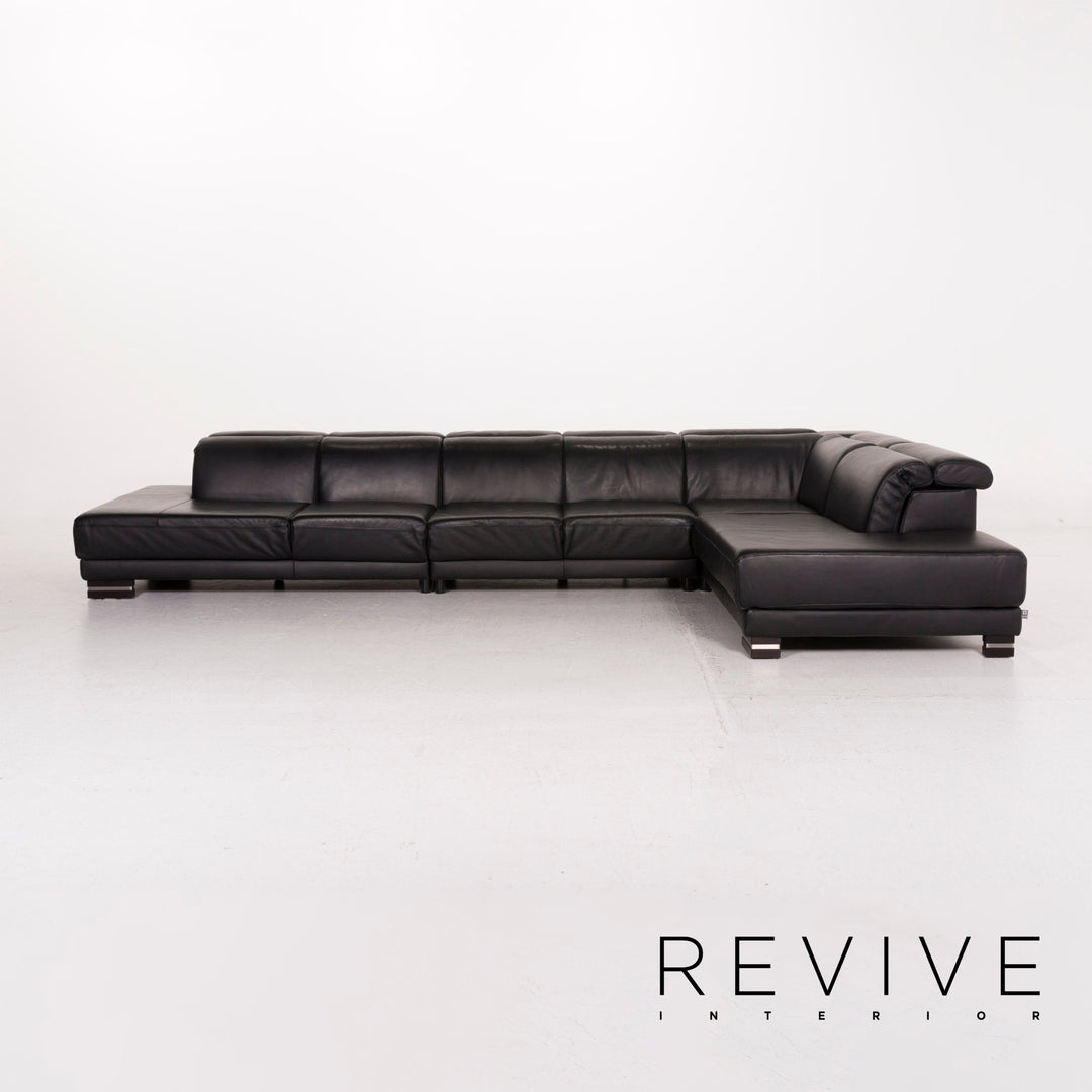 Ewald Schillig Santos Leather Corner Sofa Black Sofa Function Couch #12404