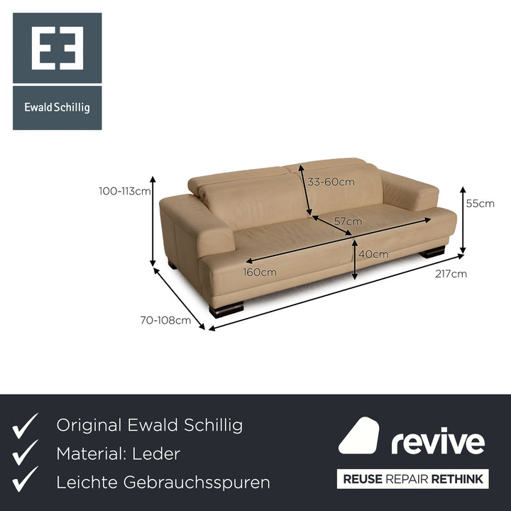 Ewald Schillig Santos leather sofa cream two seater function couch