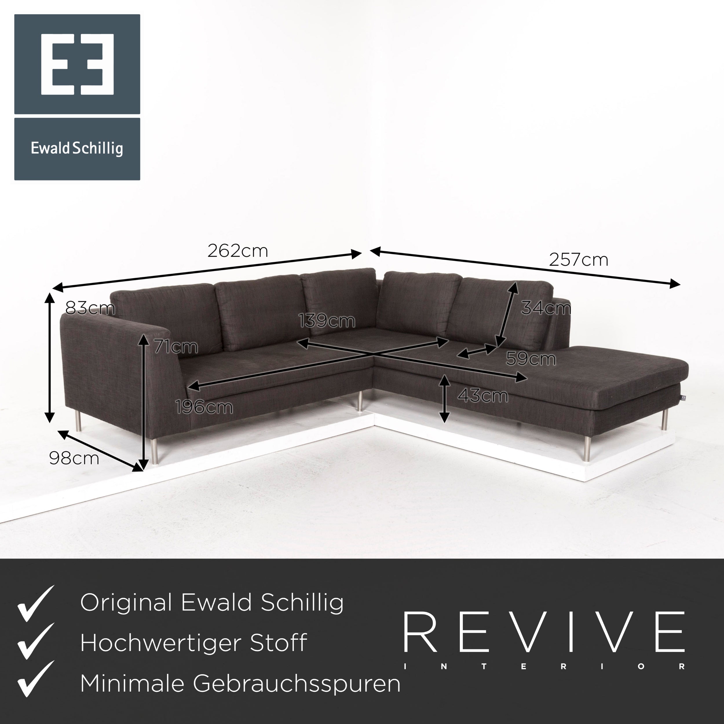 ソファー Ewald Schillig Ecksofa Domino Anthrazit Stoff - 2. Hand - Revive.de