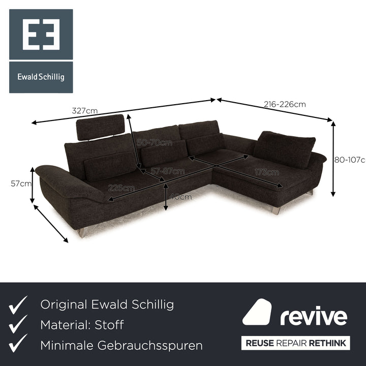 Ewald Schillig Stoff Ecksofa Grau Recamiere Rechts Sofa Couch manuelle Funktion