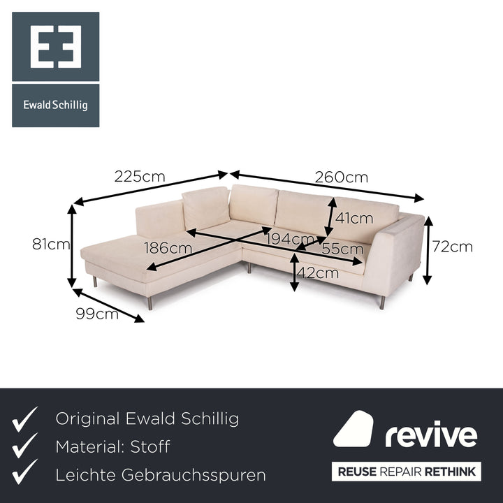 Ewald Schillig Stoff Sofa Creme Ecksofa Recamiere links