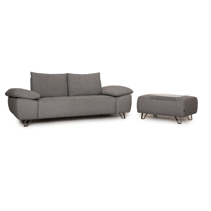 Ewald Schillig Stoff Sofa Garnitur Grau Zweisitzer Hocker Funktion Couch Sofa