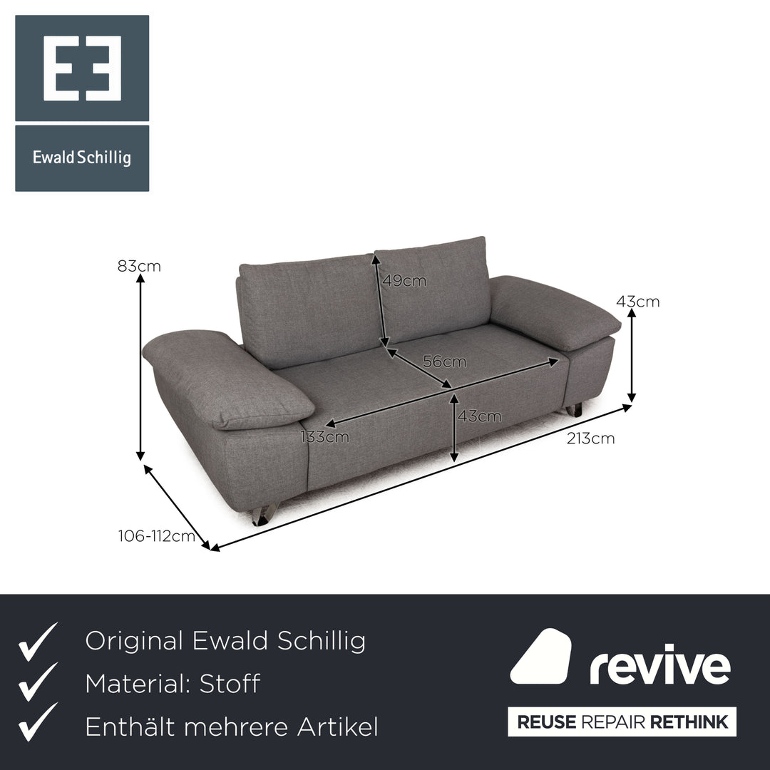 Ewald Schillig Stoff Sofa Garnitur Grau Zweisitzer Hocker Funktion Couch Sofa
