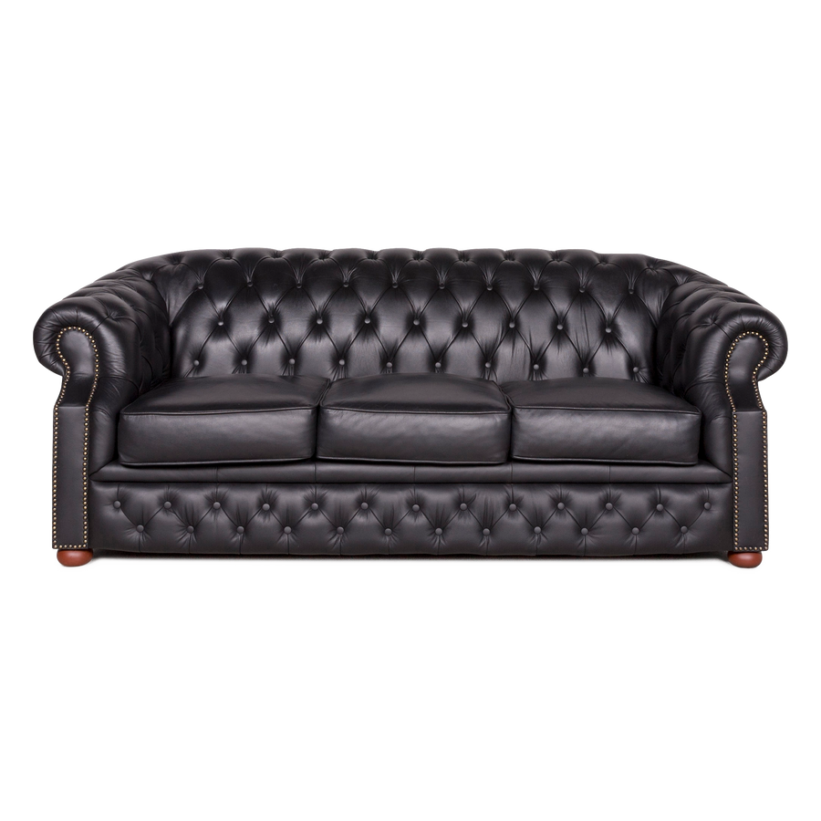Chesterfield Designer Leder Sofa Schwarz Dreisitzer Echtleder Couch Retro Vintage #8222