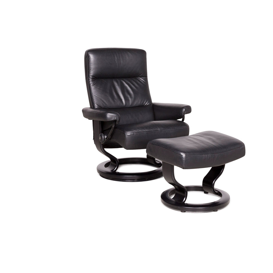 Stressless Atlantic M leather armchair with stool Black genuine leather chair relax function #8027