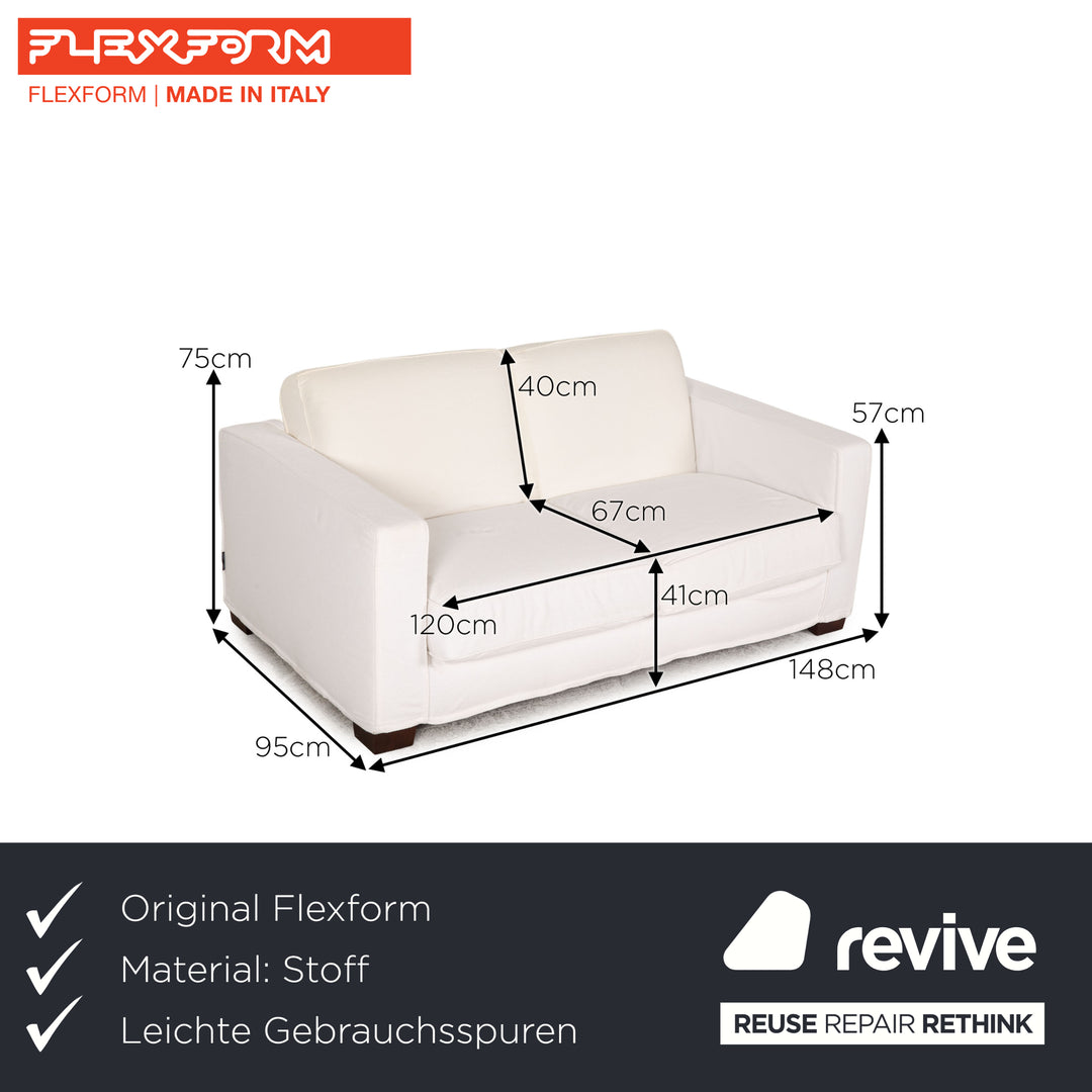 Flexform Bob Fabric Loveseat White Sofa Couch