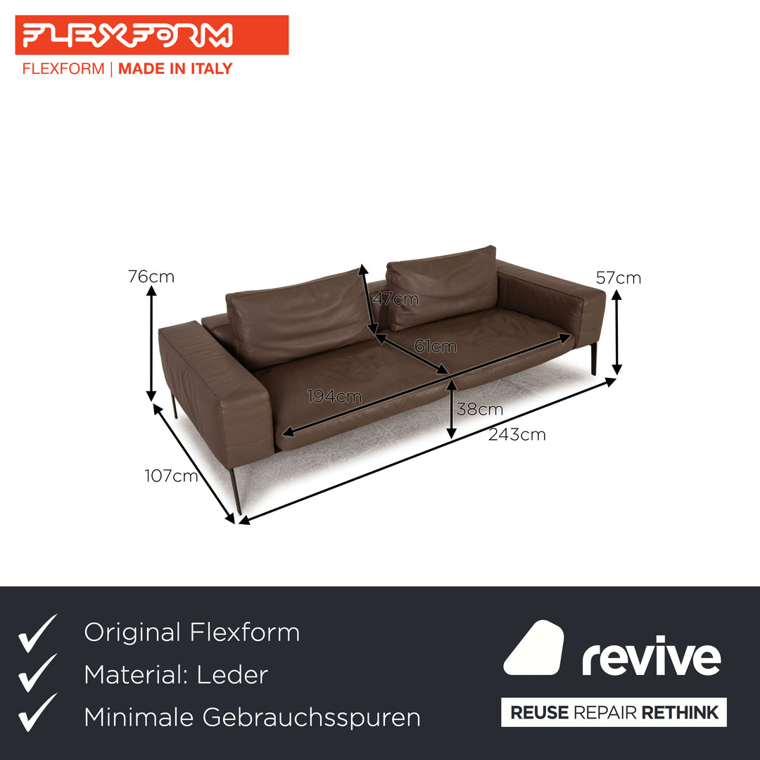 Flexform Lifesteel Leder Sofa Braun Dreisitzer Couch