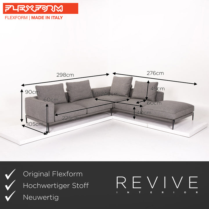 Flexform Romeo Stoff Ecksofa Grau Sofa Couch #13740