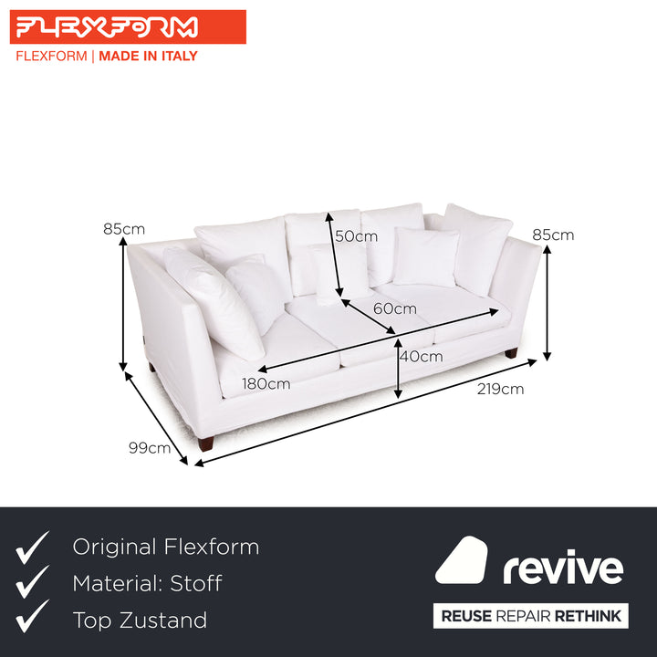 Flexform Victor Three Seater Fabric White Sofa Couch