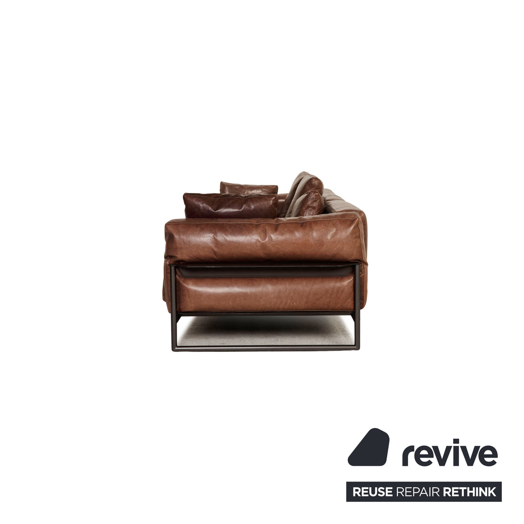 Flexform Zeno Light Leather Sofa Dark Brown Four Seater Couch