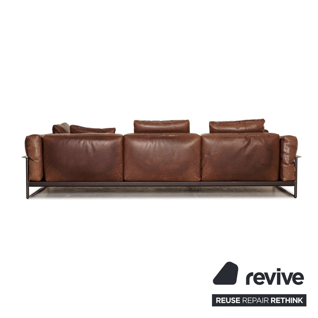 Flexform Zeno Light Leather Sofa Dark Brown Four Seater Couch