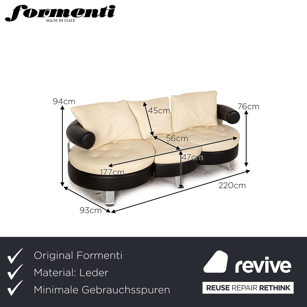 Canapé trois places en cuir crème Formenti par Mario Spinelli