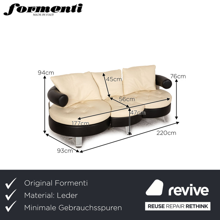 Canapé trois places en cuir crème Formenti par Mario Spinelli