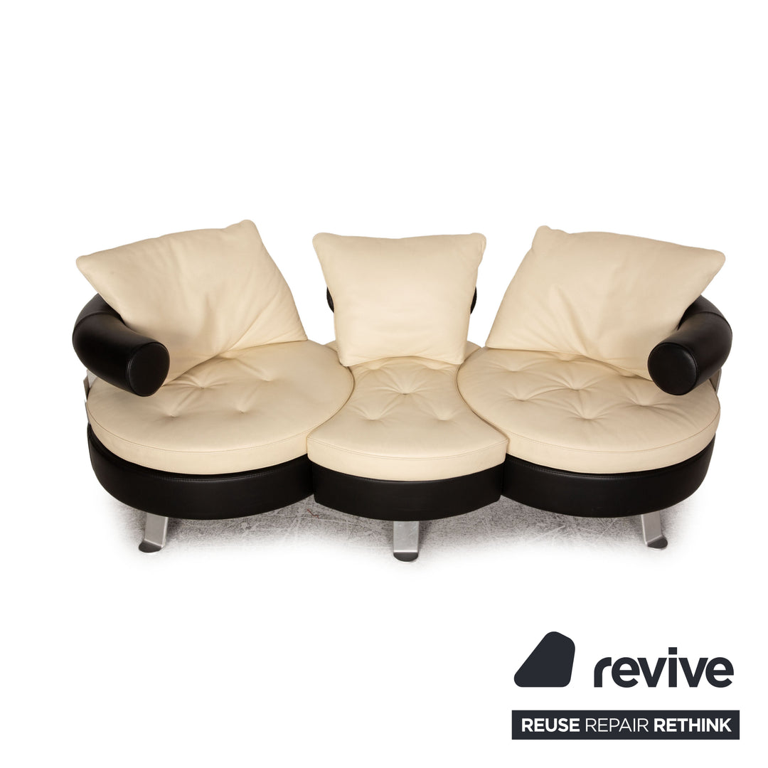 Canapé trois places en cuir crème Formenti par Mario Spinelli